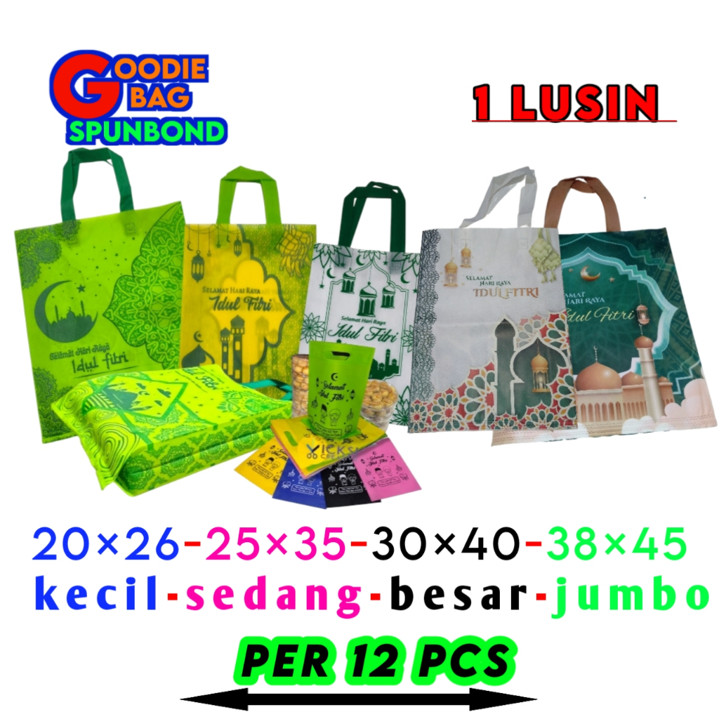 

tas kain spunbond goodie bag tali/handle ukuran kecil, sedang, besar, jumbo tas parcel lebaran idul fitri, bingkisan lebaran, acara, promosi, belanja, bekal, godibeg lebaran, goodibag lebaran, godiebag lebarn, godibag lebaran, totbag lebaran, harves
