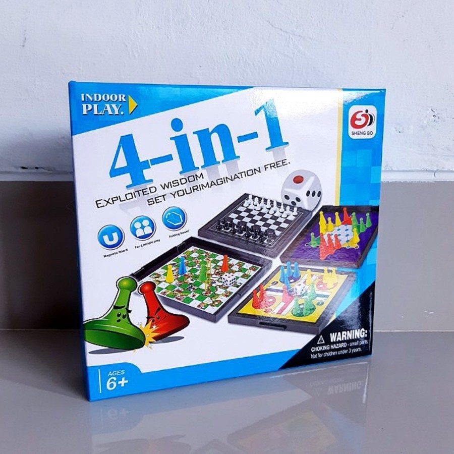 Mainan Board Game Ular Tangga Magnet Magnetic 4 in 1 Catur Ludo Halma Board Game 4 in 1