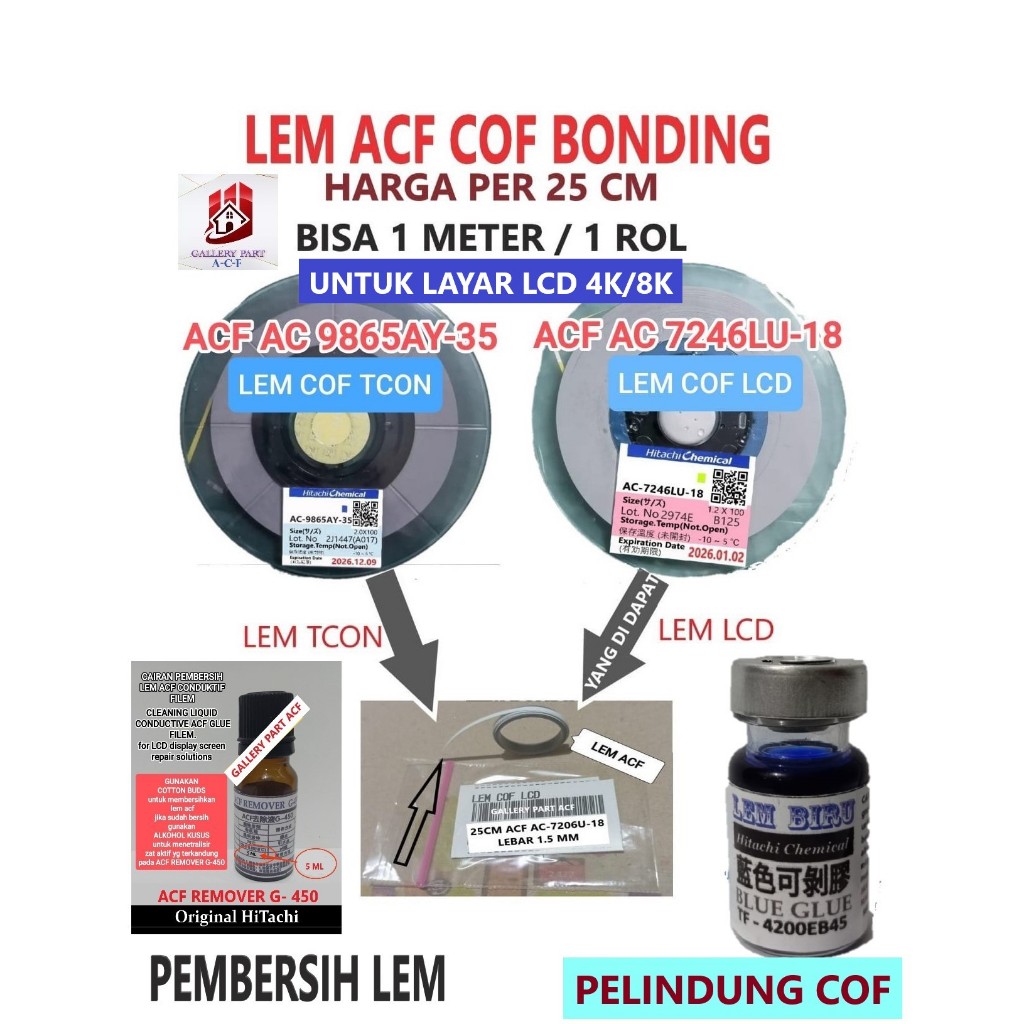 lem  cof lcd / LEM COF KE TCON , lem perekat COF , lem acf ac , lem flexibel lcd tv , LEM IC COF