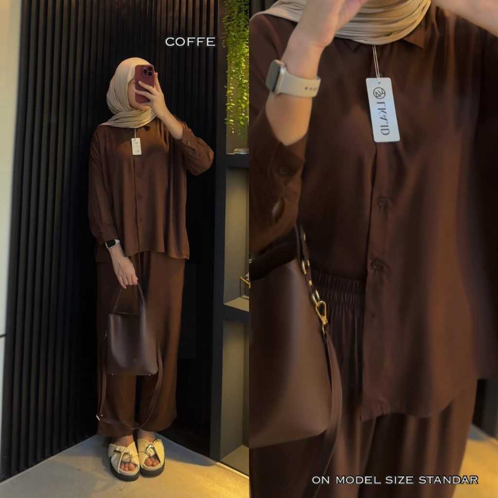 One Set Polos Oversize Rayon Twill Premium Halus Dan Adem Setelan Kemeja Kulot Wanita Kekinian