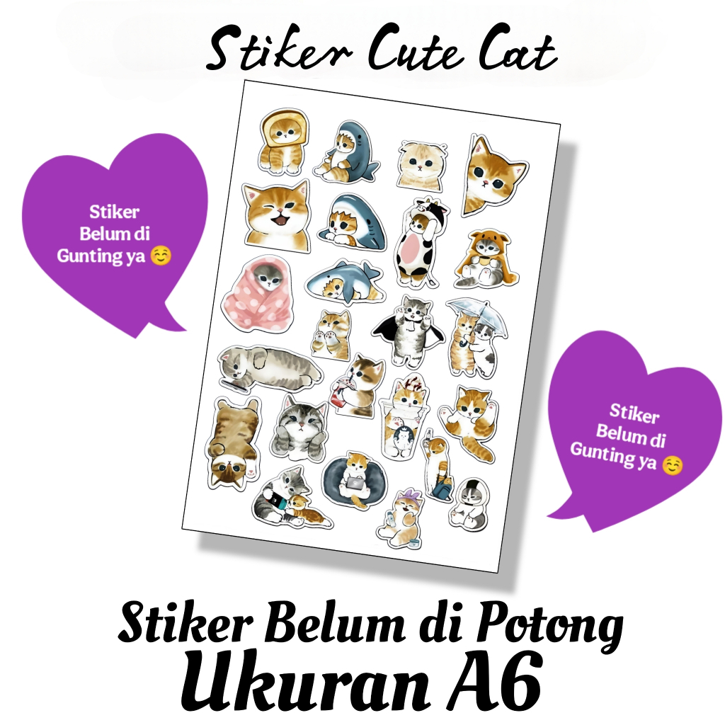 

STIKER CUTE CAT BELUM DIPOTONG UKURAN A6 / STIKER BELUM DIPOTONG BAHAN VINYL UKURAN A6 / STICKER / STIKER KARAKTER LUCU
