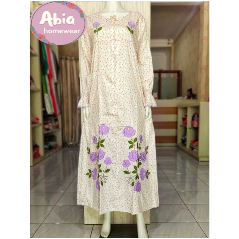 Gamis Katun Jepang Bordir Khas Malang - Busui Friendly (Ivory)