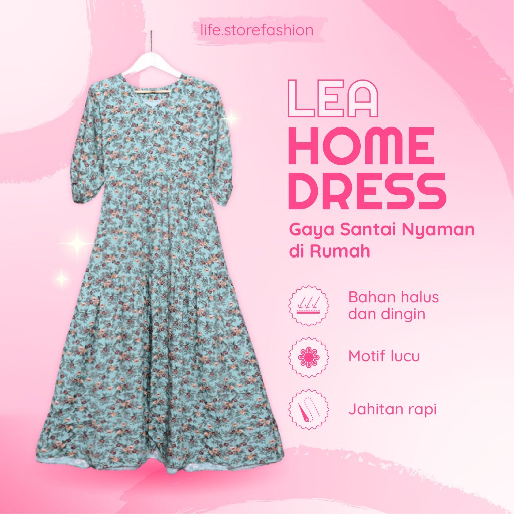Lea Home Dress - Daster Wanita Lengan Pendek Dress Rumahan Bahan Rayon Viscose Motif by Life Store F