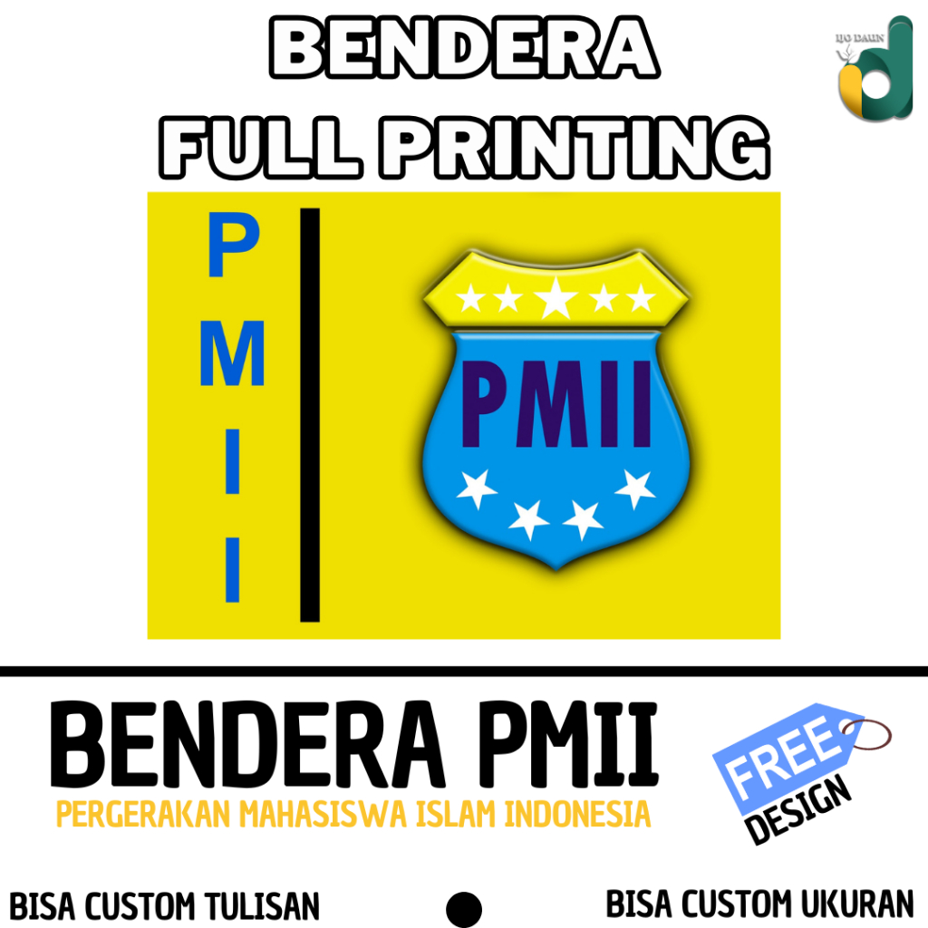 BENDERA PERGERAKAN MAHASISWA ISLAM INDONESIA (PMII) FULL PRINTING BAHAN TC/POLYESTER BISA CUSTOM NAM