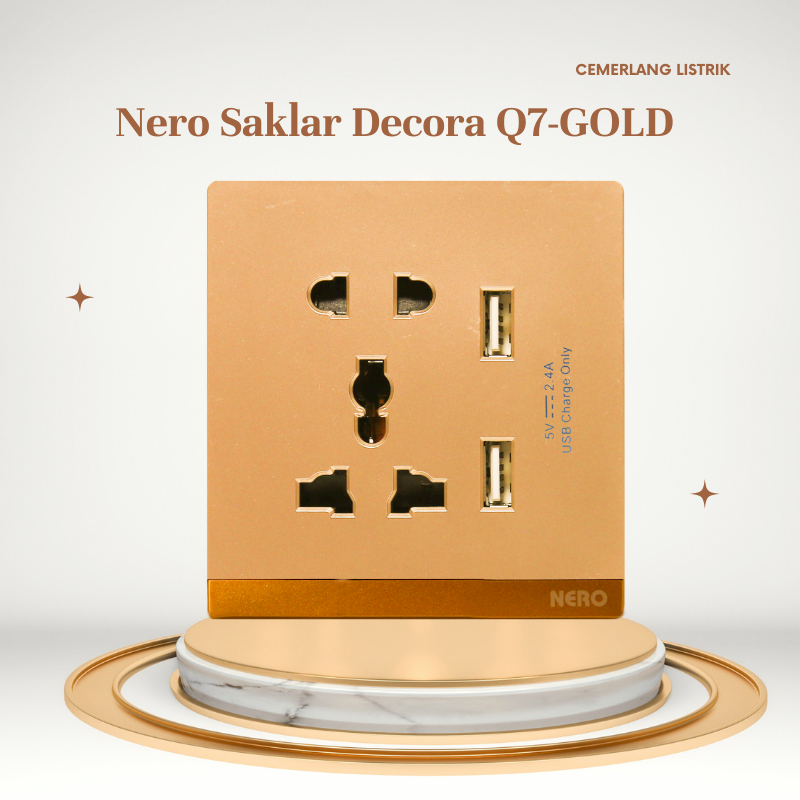 Nero Stop Kontak + USB Decora Gold Q791-G / StopKontak International + USB Nero Decora Gold