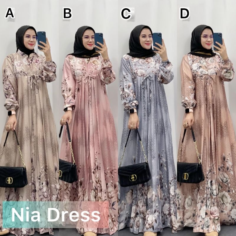 NIA DRESS GAMIS PESTA PAKAIAN MUSLIMAH WANITA GAMIS MEWAH