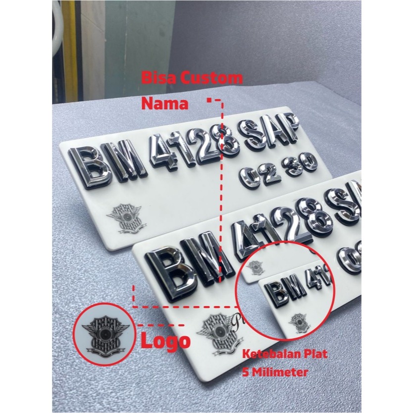 Plat Nomor Motor - Lancip Chrome List - UKURAN CUSTOM - MURAH