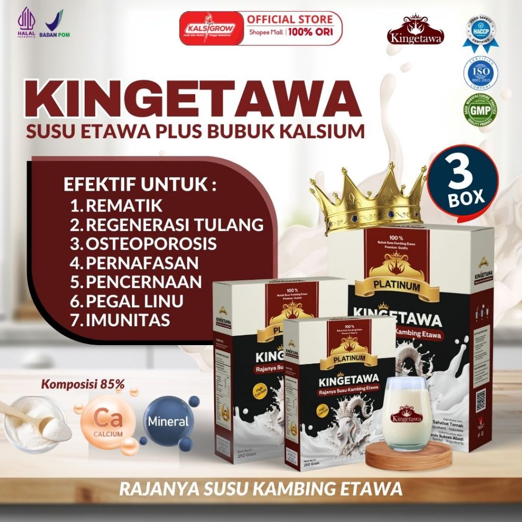 

(Kemasan box) Kingetawa Susu Kambing Etawa Tinggi Kalsium Untuk Masalah Pengroposan Tulang Kemasan Paket 3 Box