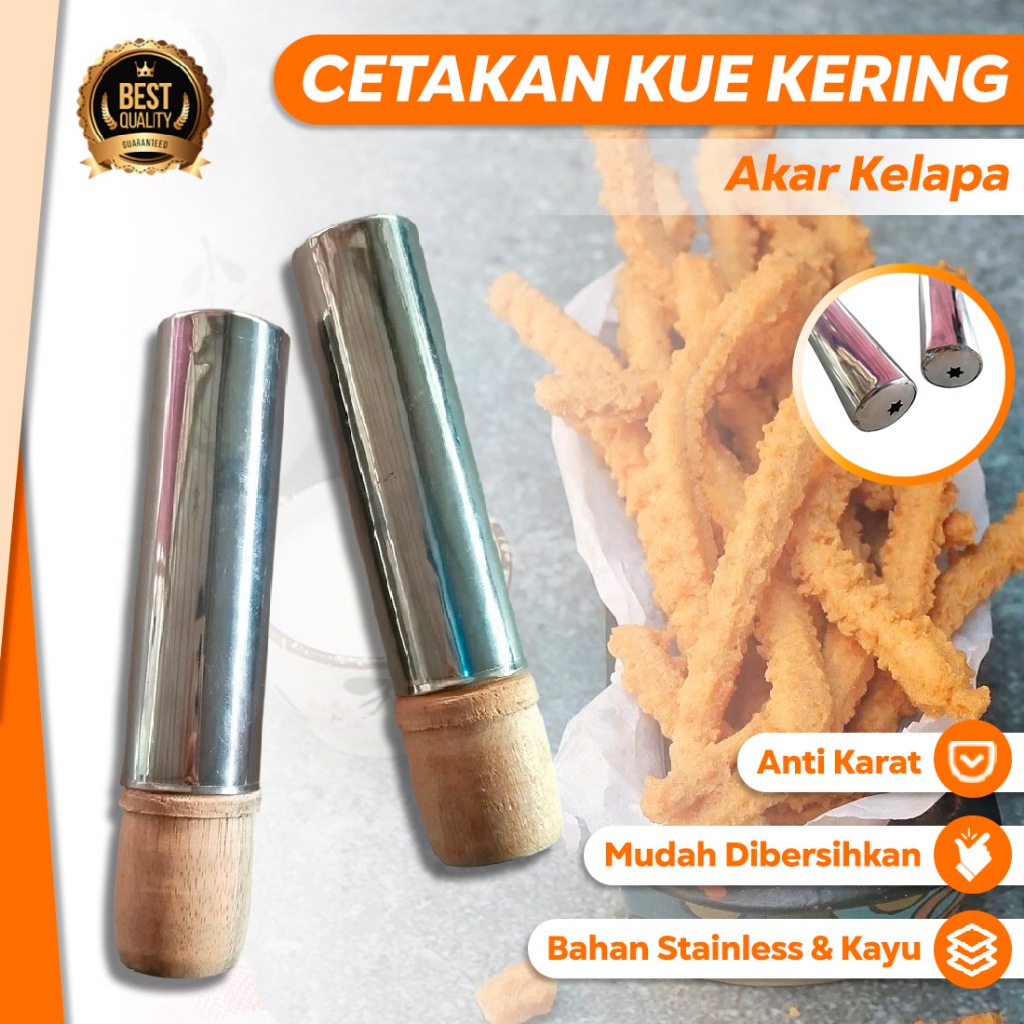 IDEKU Cetakan Kue Kering Akar Kelapa Stainless Steel Dorongan Kayu – Cetakan Kue Kecipir Tradisional