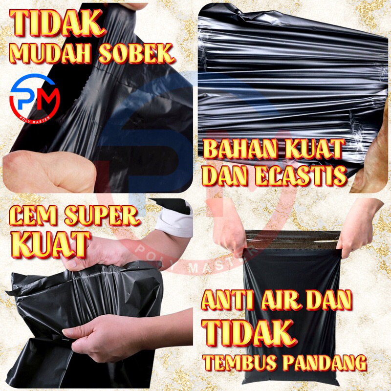 DMS Termurah Plastik Packing Polymailer Hitam Ekonomis Ukuran 10x20 / 16x20 / 15x25 / 17x30 / 20x30