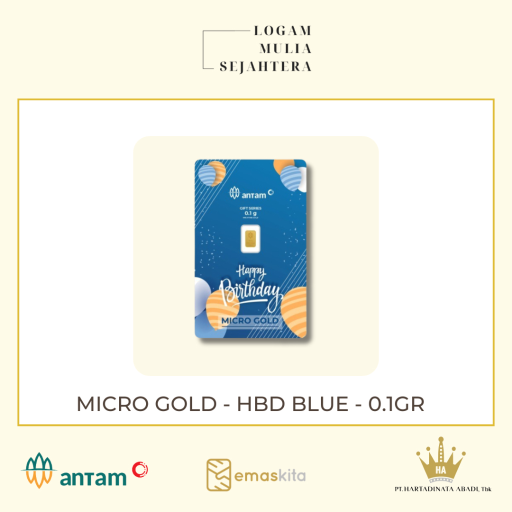 LOGAM MULIA 0,1 GRAM ANTAM HAPPY BIRTHDAY BLUE  (MICRO GOLD/EMASKITA GIFT SERIES)