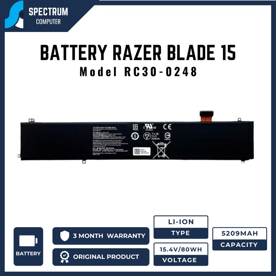 Baterai Laptop Razer Blade 15 2018 RTX 2070 Max-Q RC30-0248 RZ09-0238 6E91