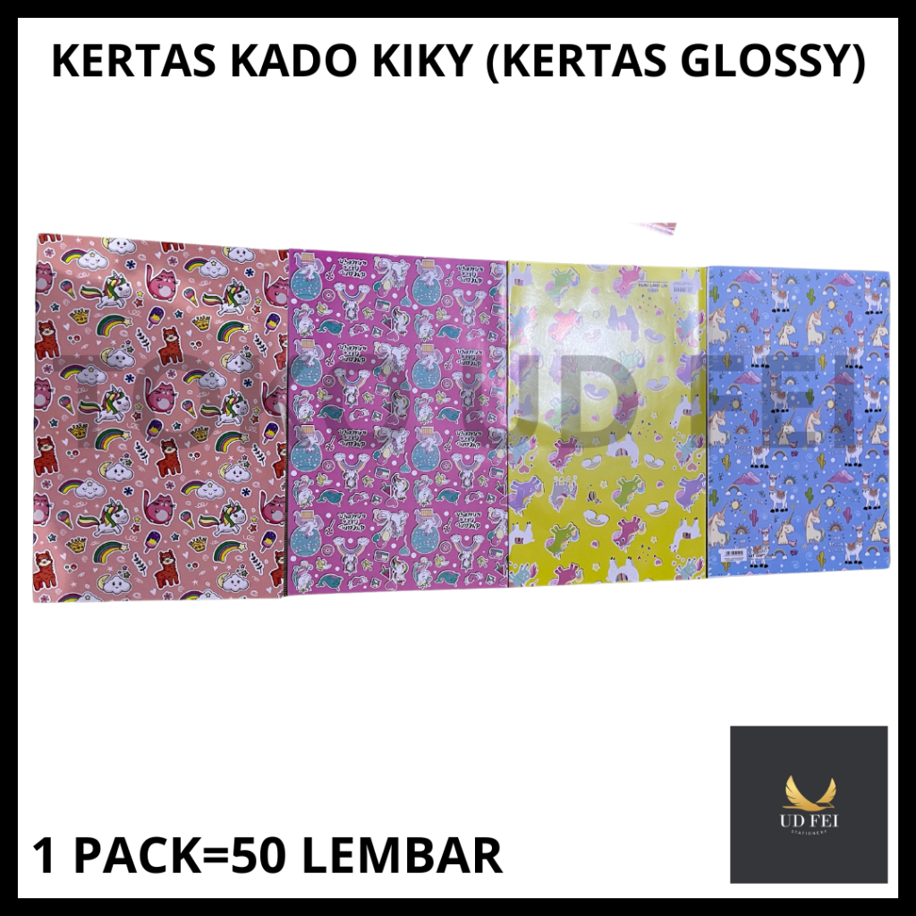 

(1 PACK=50 LEMBAR) Kertas Kado Glossy / Kertas Kado Murah / Kertas Kado Merk Kiky / Kertas kado Kiky