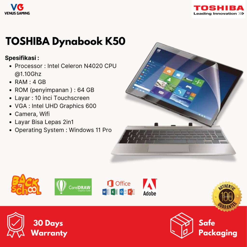 Jual Tablet Murah Toshiba Dynabook K50 Laptop Intel Celeron N4020 Layar Bisa Lepas
