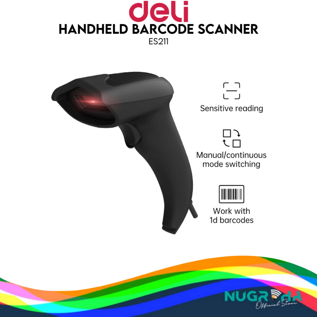 

Deli Scanner Barcode Handheld ES211 1D Scanning Laser Garansi Resmi