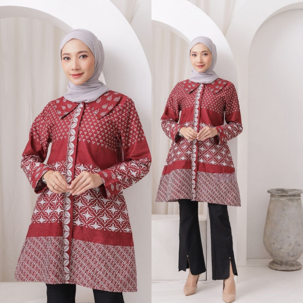 BATIK PEKALONGAN 88 - Tunik Batik Anisa Batik Bahan Katun Outfit Wanita Atasan Kerja Kemeja Formal