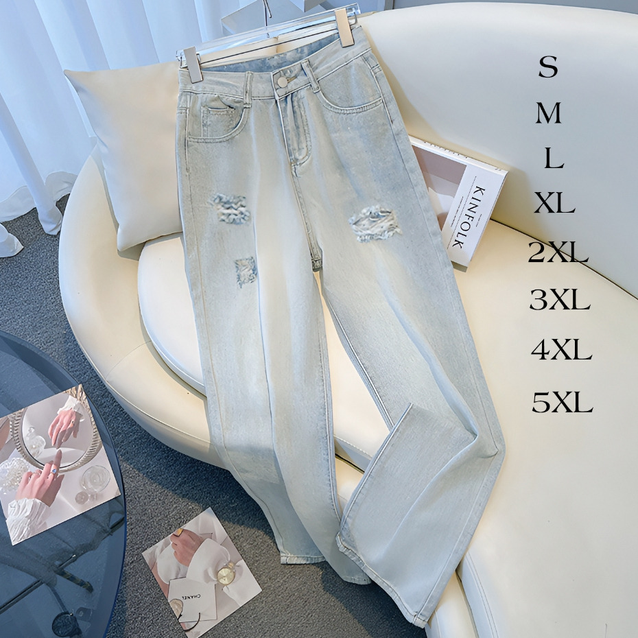 【boll.id】Jeans High waist Wanita Celana Baggy Jeans Jumbo Korean Style Wanita Celana Sobek Jeans Pan