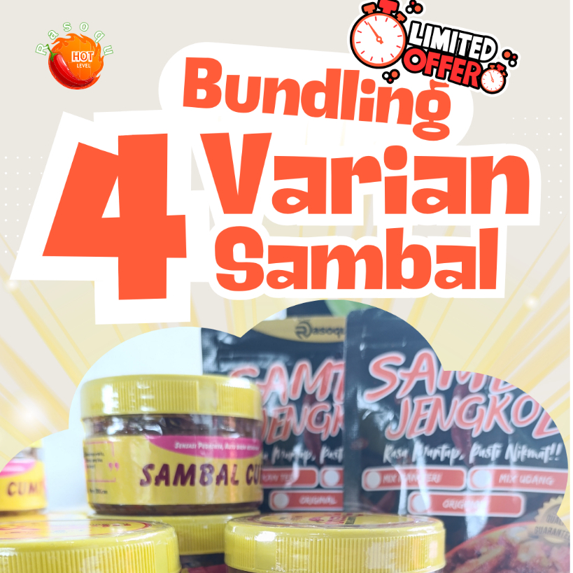 

Paket 4 Sambal Pedas khas Nusantara, Sambel Rumahan Praktis Enak, Gurih, Tahan Lama 300ml - Rasoqu