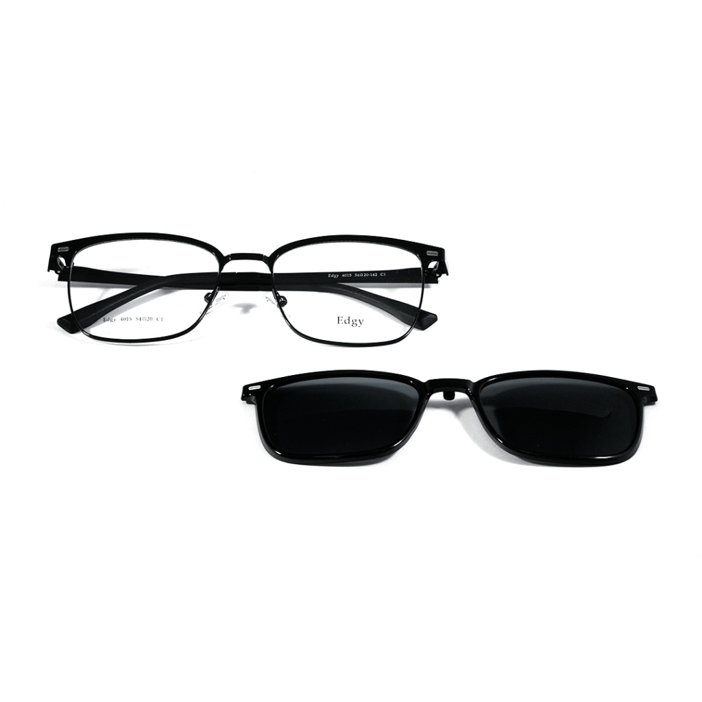 Frame EDGY ; 4015 (WITH CLIP ON) ; C1 (BLACK/BLACK LENS-PZ) - 54