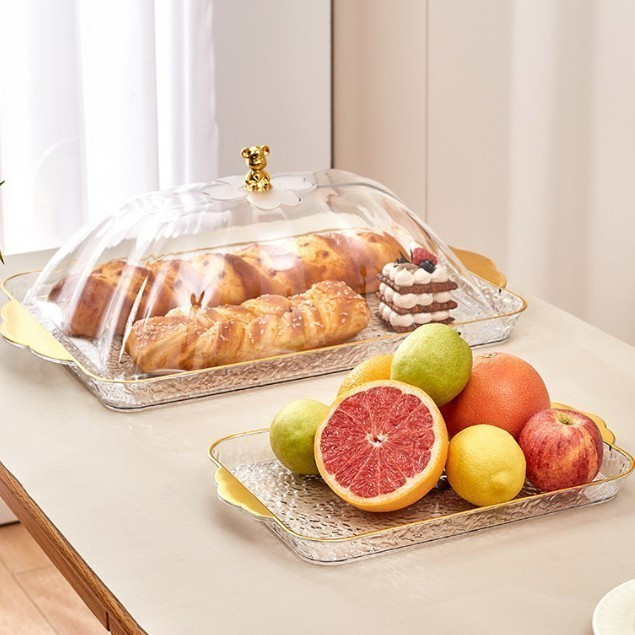 Nampan Saji/ Penutup Makanan/ Nampan Tray Food Tray Transparan Aesthetic Dengan Tutup Wadah Makanan