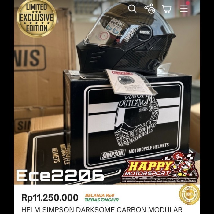Helm modular carbon dual visor dualTone CARBON ECE2206 Simpson ori