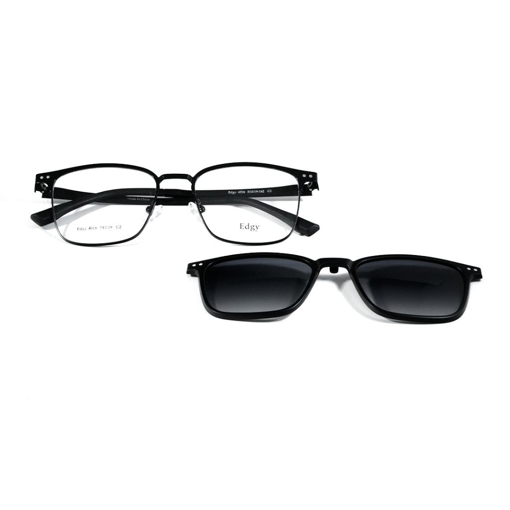 Frame EDGY ; 4016 (WITH CLIP ON) ; C2 (BLACK/BLACK LENS-PZ) - 51
