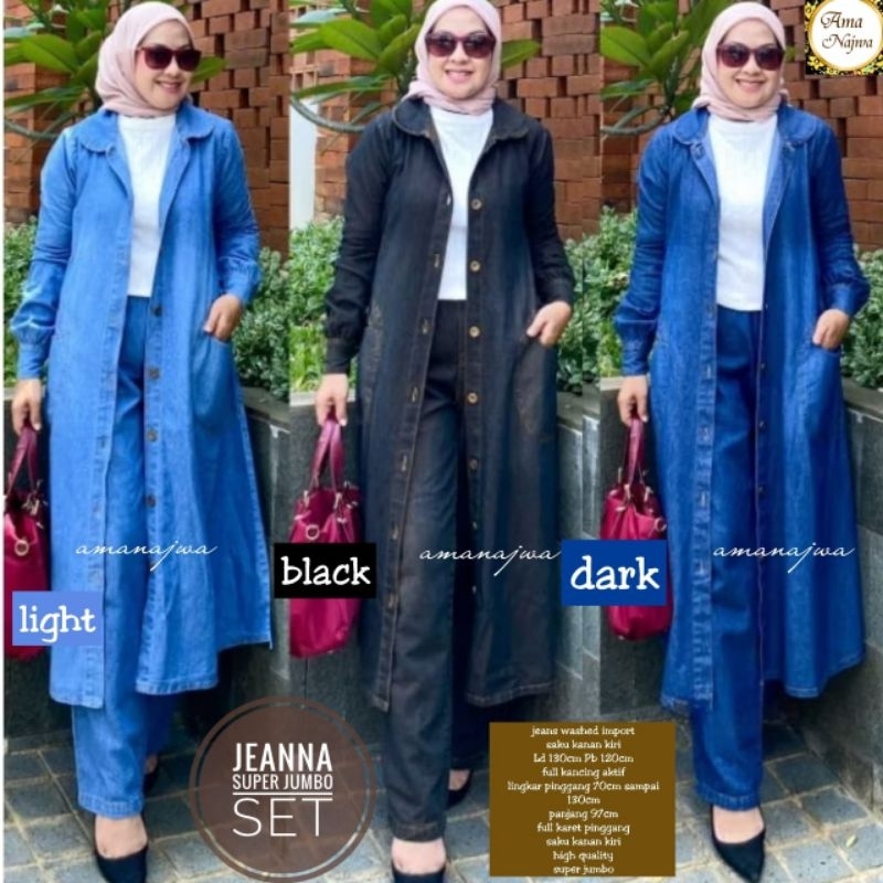 --kyi.fashion--  Jeanna /Praha Set Setelan Celana wanita motif polos bahan jeans Size jumbo Premium