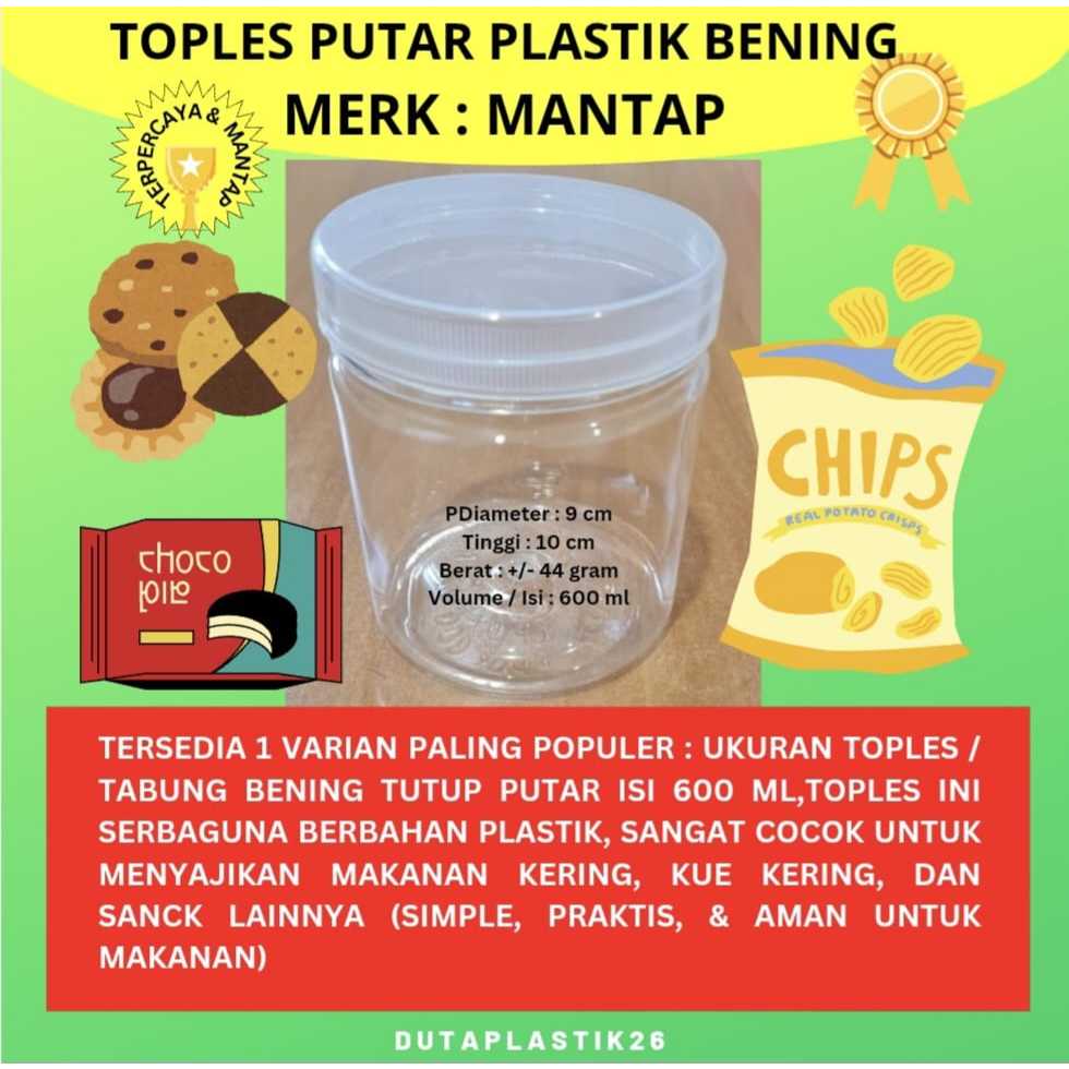 Toples putar plastik bening/ Toples putar tabung plastik