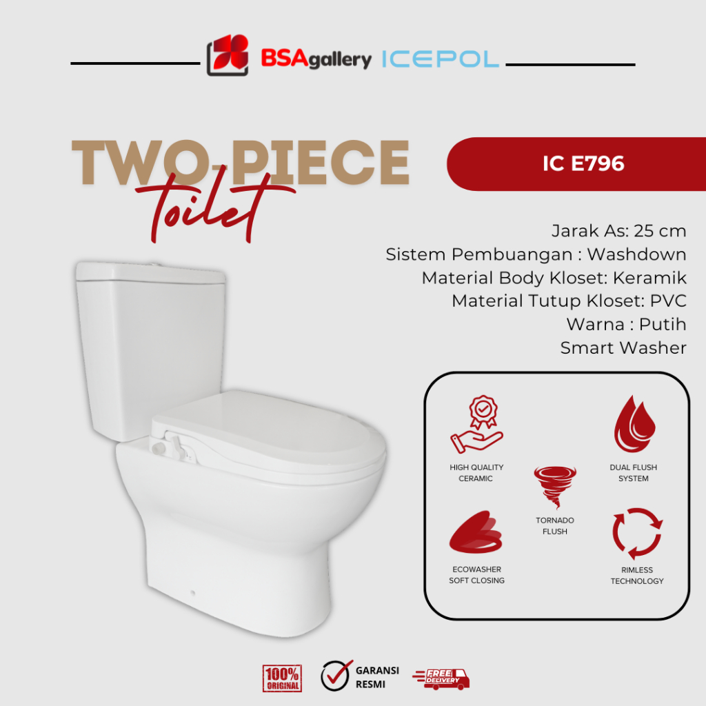 KLOSET DUDUK ICEPOL ECOWASHER E796 ORIGINAL MONOBLOK BIDET SPRAY SMART WASHER MODEL TOTO - MOBIL TOK