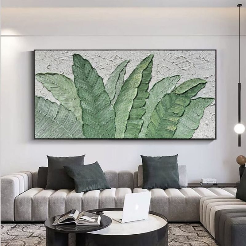 Lukisan dinding ruang tamu daun pisang modern art painting