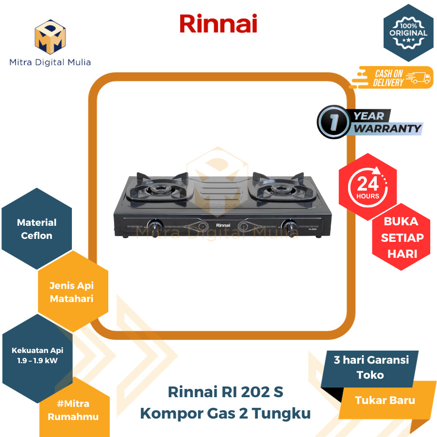 Rinnai RI 202 S Kompor Gas 2 Tungku Ceflon