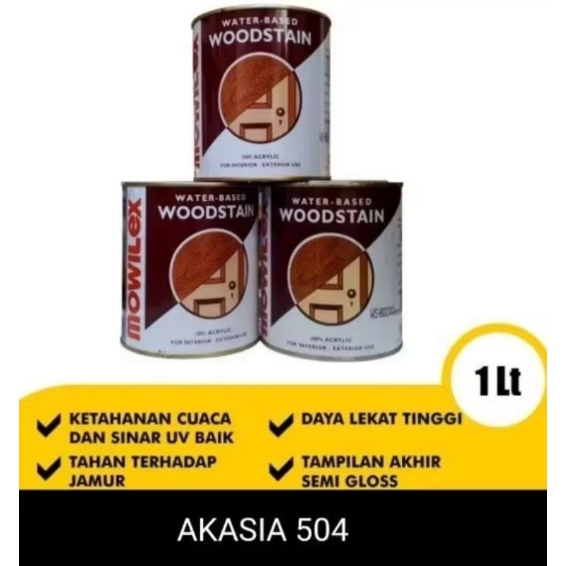 MOWILEX WOODSTAIN CAT POLITUR KAYU 1 LITER (Waterbased)  504 akasia