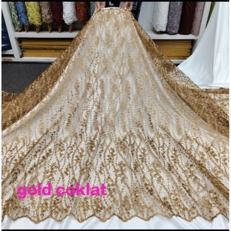 Kain bahan brokat Tile salur spenggel/brokat salur bordir/Tile sekuinn dan bakal gamis panjang