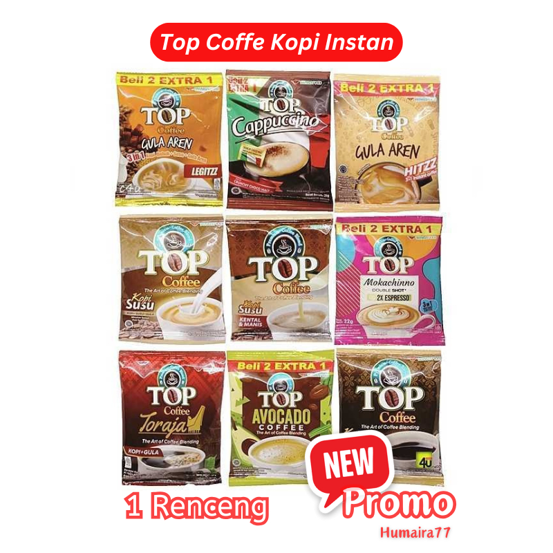 

(12-15 Sachet) Top Coffe 1 Renceng / Kopi Instan Sachet Gula Aren Mokachinno Cappuccino Toraja Barista Kopi+Gula