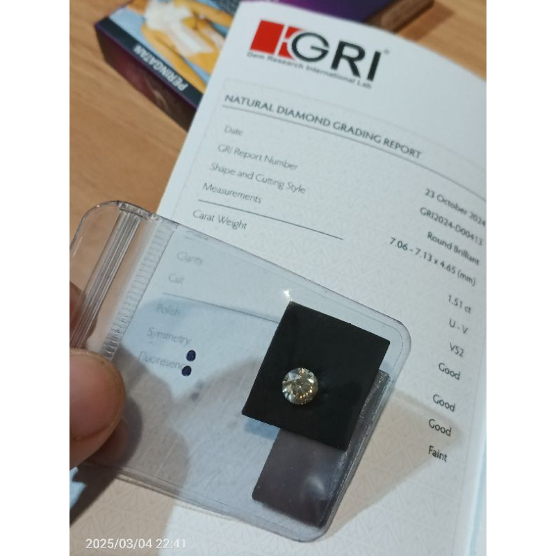 Berlian Eropa 1,51 crt memo GRI