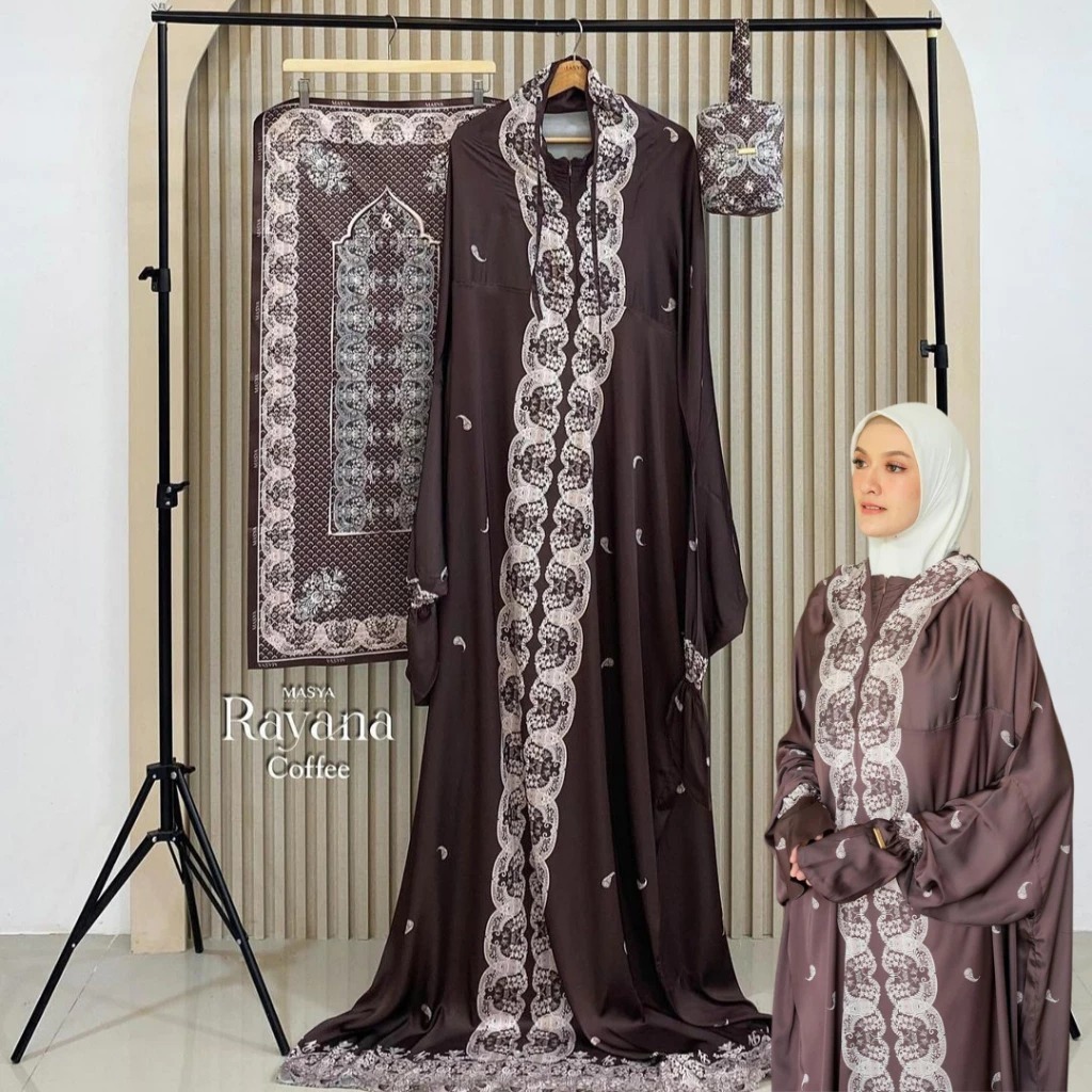 Mukena Mukenah Mewah Prayer Set Armani Silk Warna Hitam - Putih - Black - Broken White - Navy - Mera