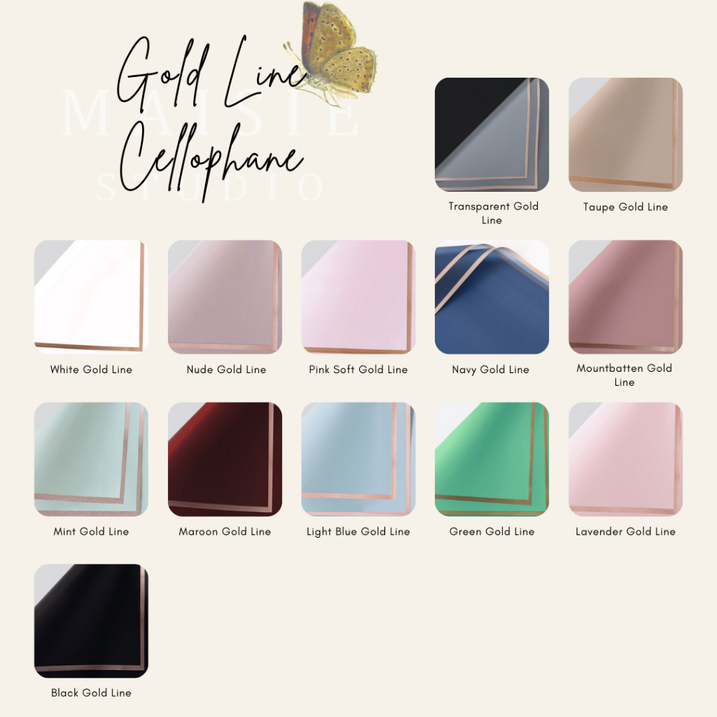 

[ECER] Flower wrapping paper / Kertas Bouquet | Gold Line Cellophane