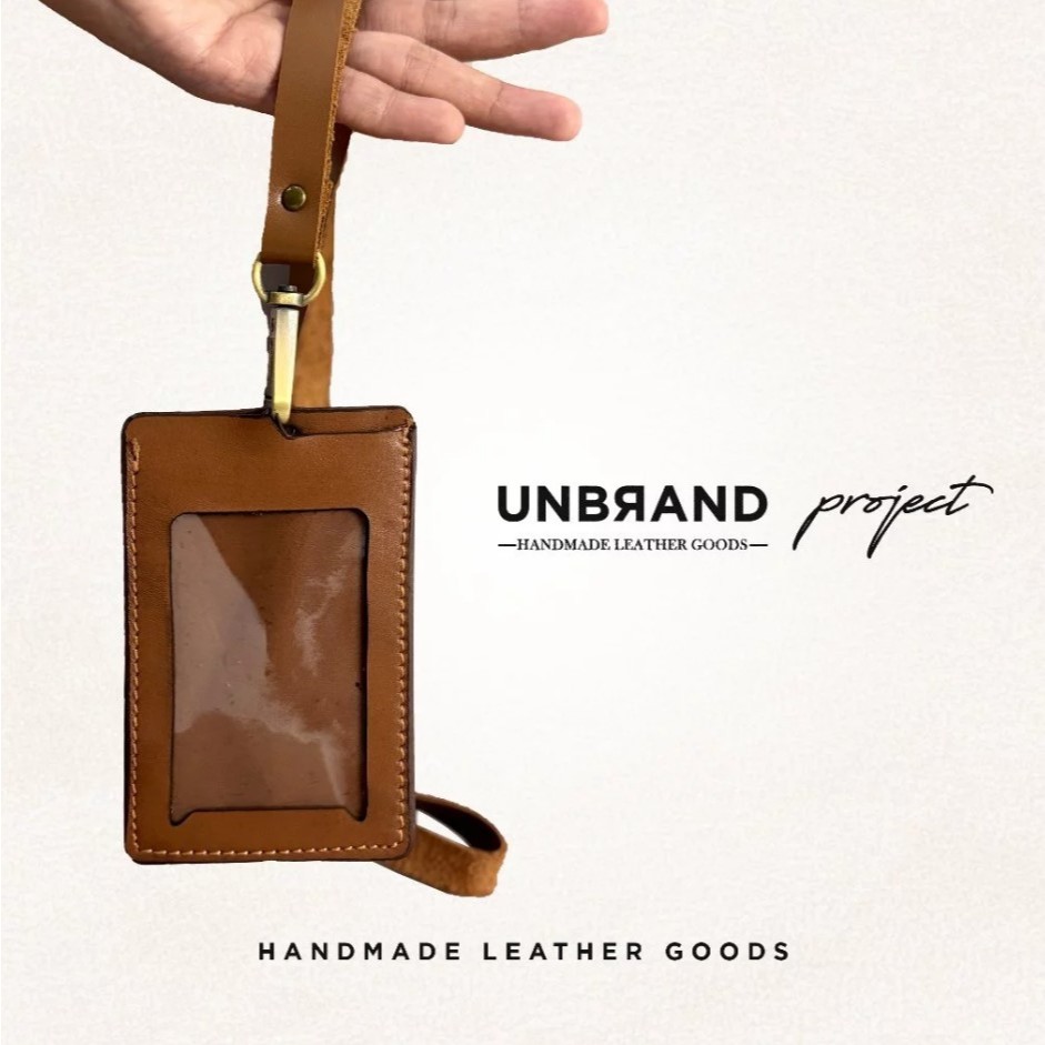 

Gantungan Holder Leather ID Card Name Tag Kulit Sapi Asli landyard Papan Nama Model Kalung Unbrand