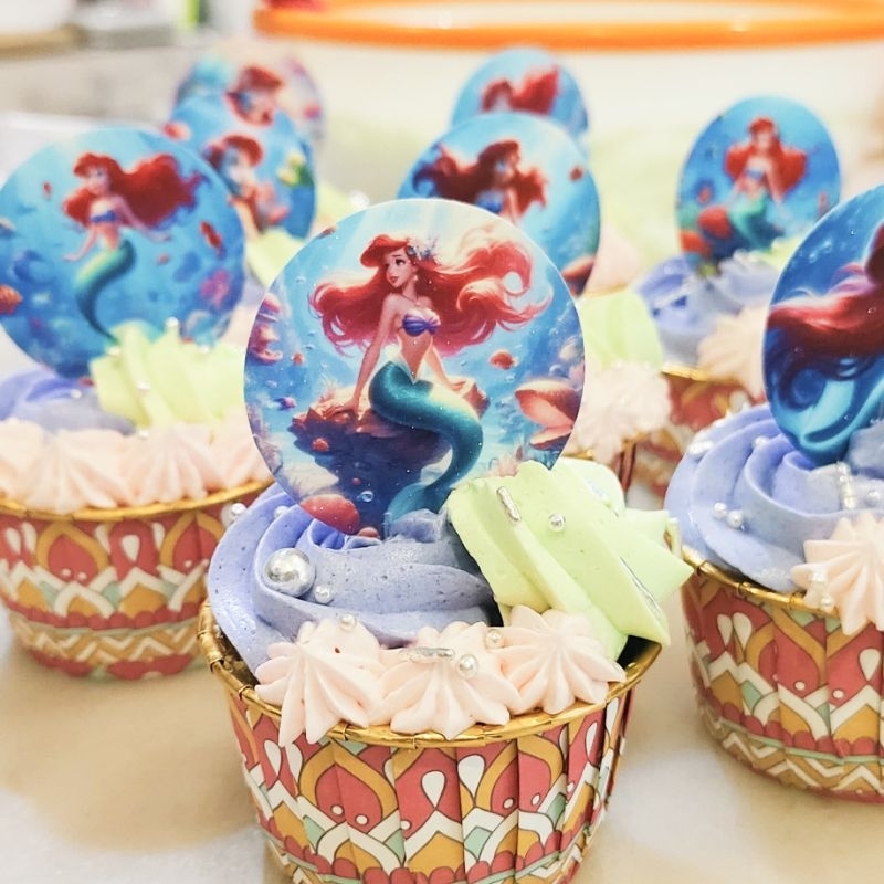 

[Isi 9pcs] Premium Topper Cupcake Glitter Princess Ariel Anti Air Anti Minyak Waterproof Topper Kue Cake Cupcakes Bling" Dekorasi Bahan Kue
