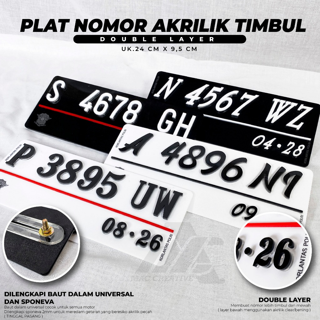 PLAT MOTOR AKRILIK 3D TIMBUL , PLAT MOTOR VARIASI AKRILIK DOBEL LAYER - PART 1