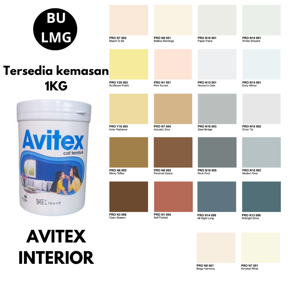 AVITEX 1KG TINTING | Cat Tembok, Plafon Interior Berkualitas | Bisa Request Warna (Avitex Tinting et