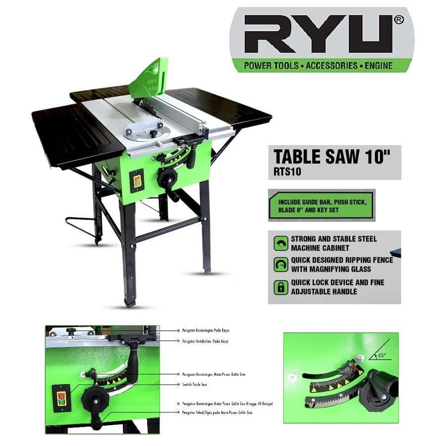 Mesin Gergaji Kayu Meja RYU - RTS 10 - Table Saw 10 Inch - Gergaji Kayu - Gergaji Meja Potong Kayu B