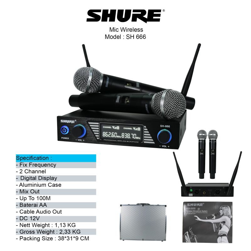 Mic Wireless Shure SH 666 / SH666 / SH-666 Handle With Hardcase