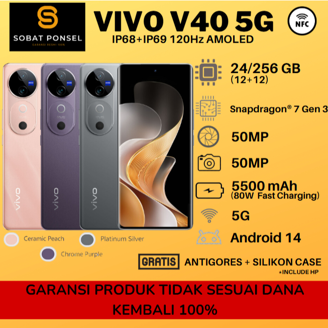 Vivo V40 5G 12GB(+12GB)/256GB Garansi Resmi