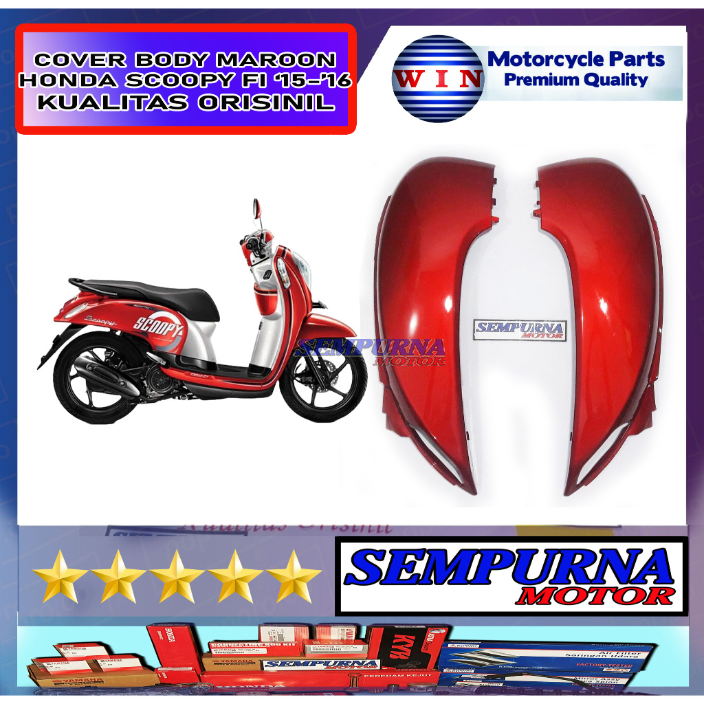 Merek Win Kualitas Original Cover Body Scoopy FI 2015 2016 Warna Merah Maroon