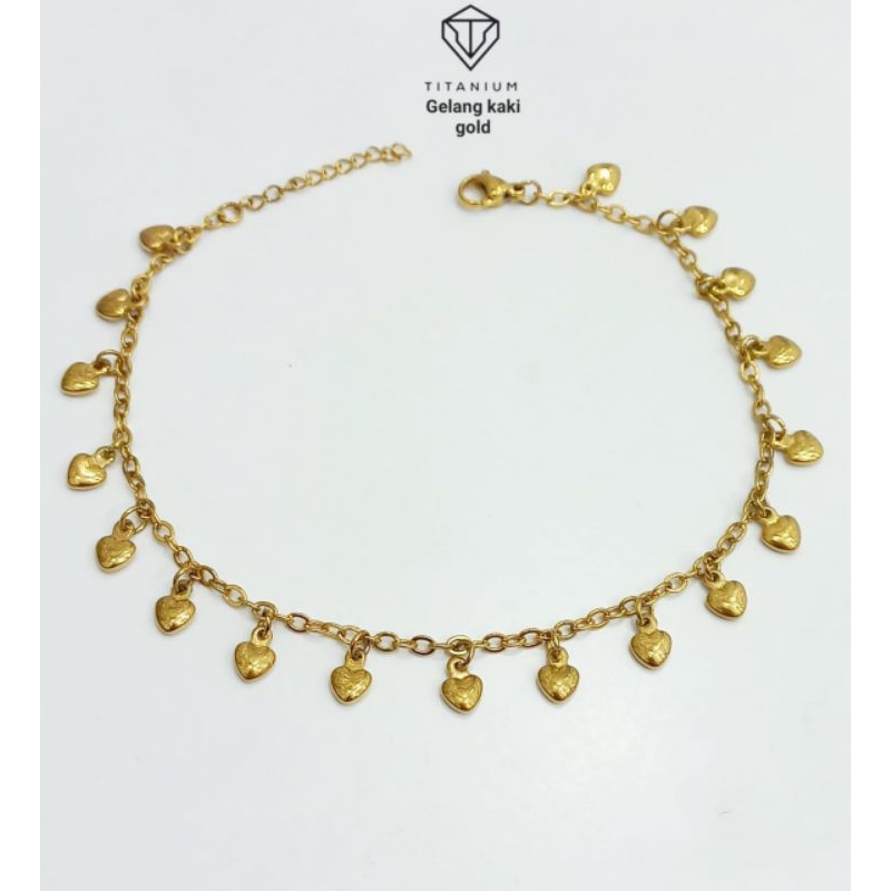 GELANG KAKI TITANIUM INDIA MOTIF BOLA BOLA KECIL WARNA SILVER DAN EMAS