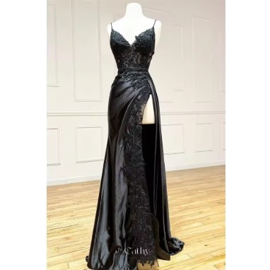 Gaun Wedding Gaun Pengantin Dress Gaun Pesta Satin Bordir Renda Hitam Tali Spaghetti Putri Duyung