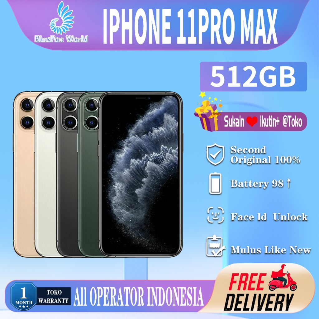 iPhone 11Pro Max 512GB Second Original100% INTER 6.5"OLED-Ori Fullset Bekas Mulus Like New Phone