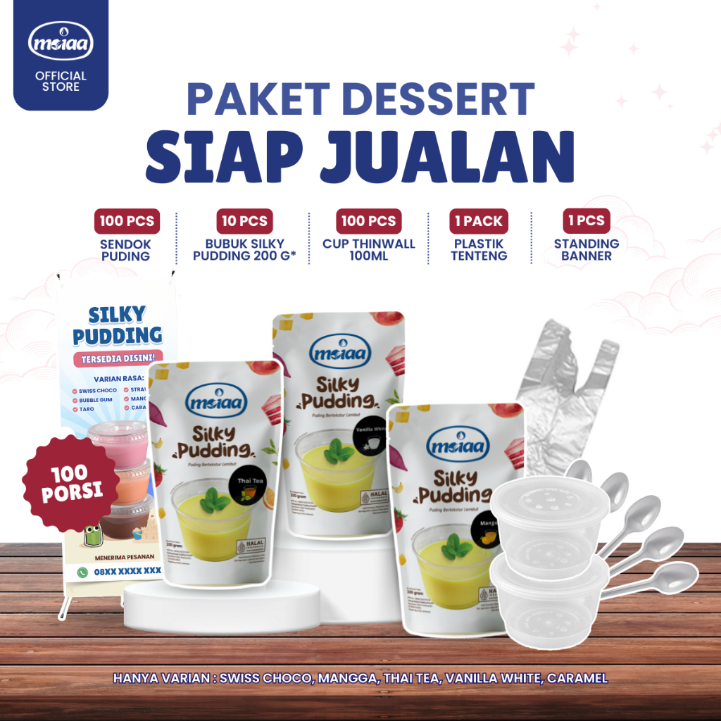 

Paket 2 Siap Jualan - MOIAA Silky Pudding / Paket Usaha Kekinian / Cemilan Simple