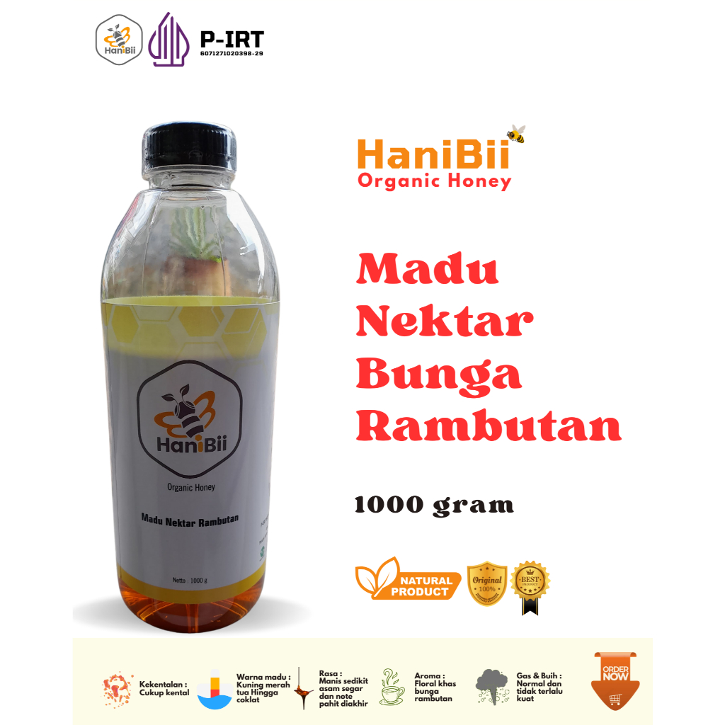 

HaniBii Madu Murni Asli Nektar Bunga Rambutan Netto 150gr 325gr 650gr 1000gr Original Full Nektar